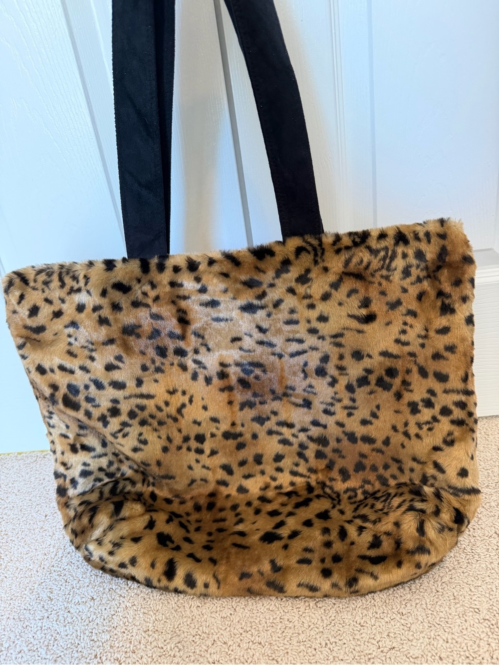 INC International Concepts Leopard Faux Fur Tote Bag Animal Print Shoulder Bag